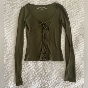 Olive Green Lace-Up Aeropostale Long Sleeve Top